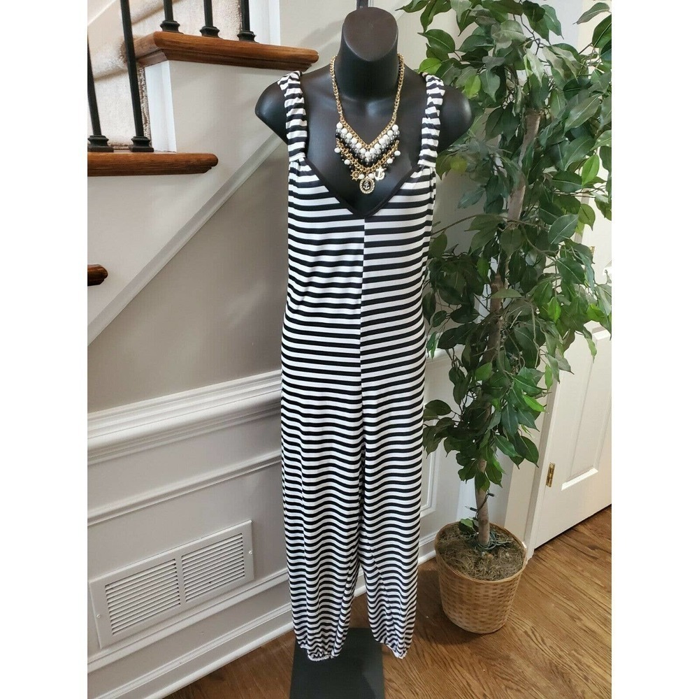 NWT Lily Women's White/Black Striped Jumpsuits